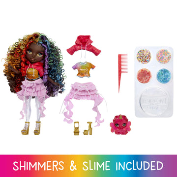 RAINBOW HIGH Rainbow Shimmers with Slime - Iris - 28cm Model Doll, with Slime Kit and Pet Chameleon, Suitable for Ages 4+