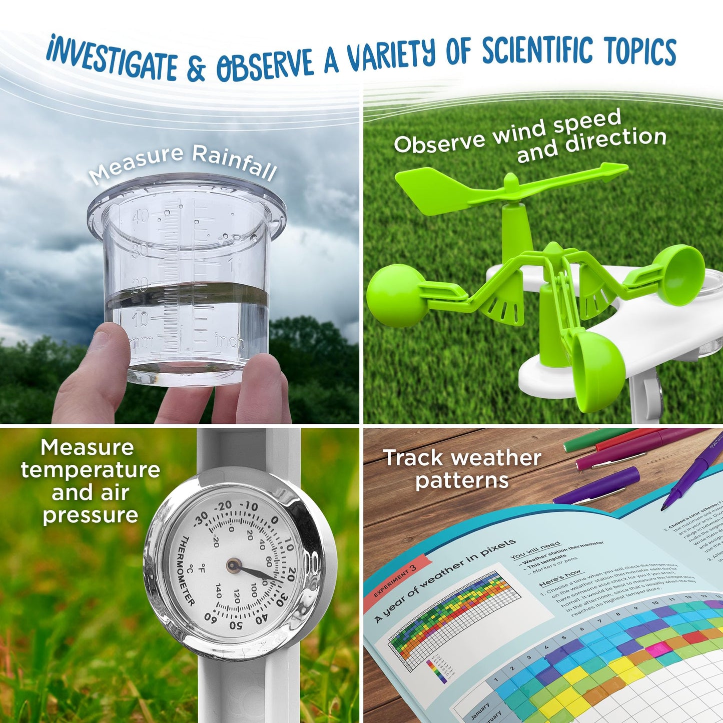 Thames & Kosmos Weather & Climate Lab STEM Experiment Kit, 5-in-1 Meteorology Station w/Wind Vane, Compass, Rain Gauge, Anemometer & Thermometer