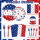 100 Pcs Patriotic Party Supplies Set, Serves 25 - Disposable Red White Blue Star Paper Plates, Napkins, and Forks, American Flag Themed Tableware