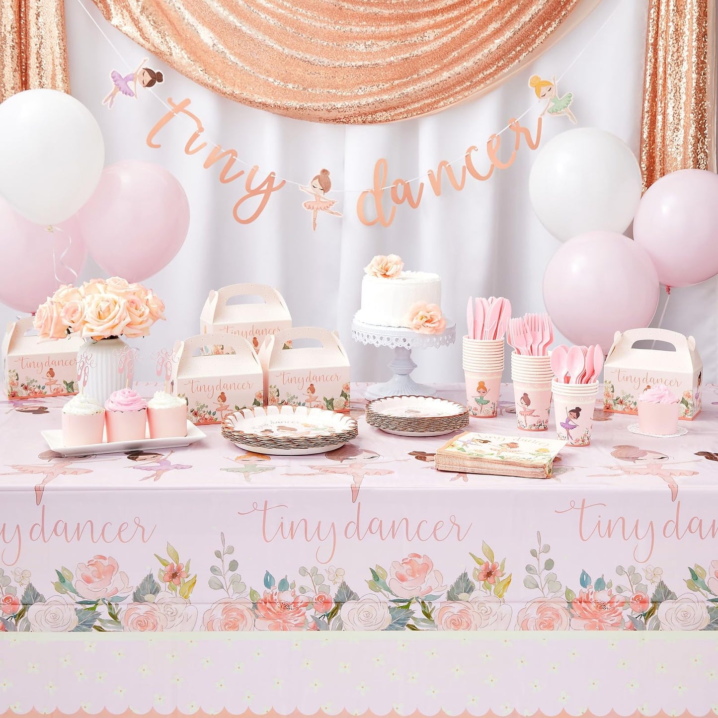 Blue Panda Tiny Dancer Tablecloths - 3 Pack, Pink, 54 x 108 in, Plastic - Birthday Table Cover for Party & Baby Shower Decoration
