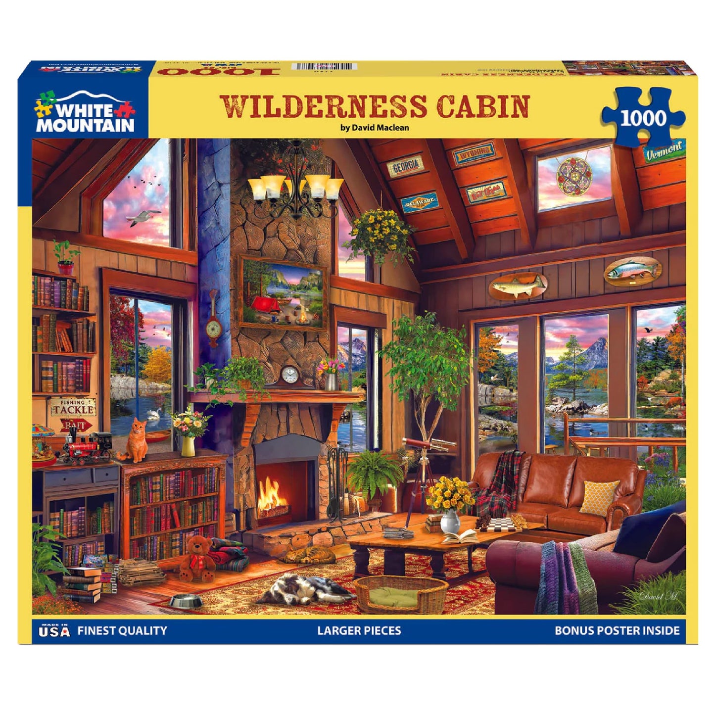 White Mountain 1000 Piece Jigsaw Puzzle Fall Scenic Lake, Wilderness Cabin