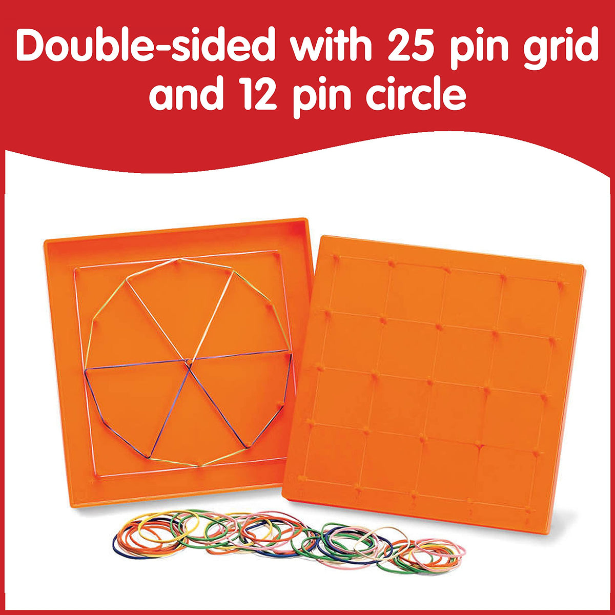 edxeducation Double-Sided Geoboards, Set of 6 with Rubber Bands
