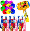 4E's Novelty 25 Piece Set Inflatable Baseball Bats with Pow Design, 12 Punch Balloons for Kids, 1 Huge 30" Bopper for Super Hero Birthday Bat