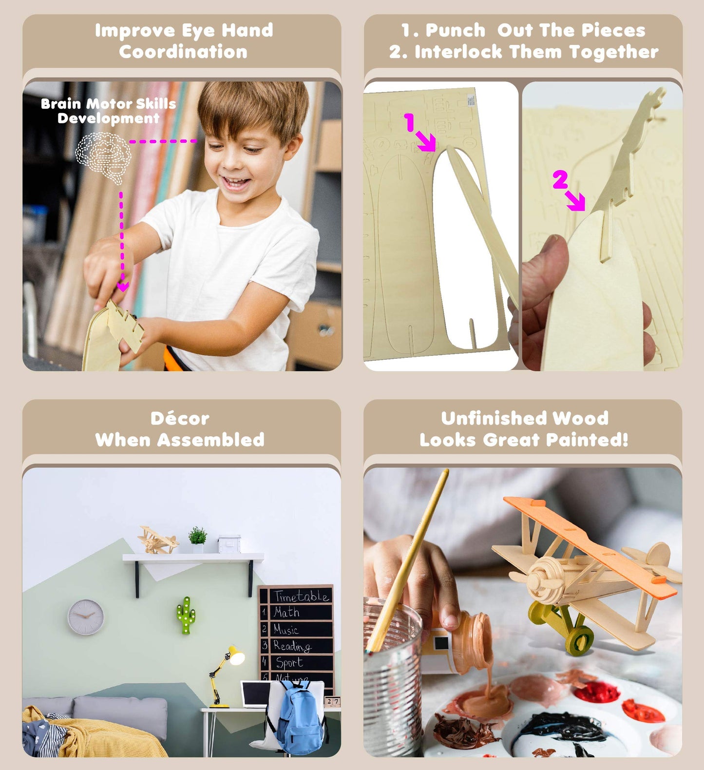 Puzzle 3D Nieuport 17 Airplane Model Puzzle - Wooden Airplane Toy Model Construction Kit, Educational Wooden Airplane Model Kit for Kids and Adults