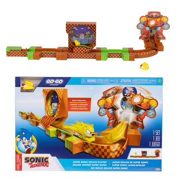 Sonic The Hedgehog Go Go Racers Deluxe Playset with Diecast Super Sonic Figure, Combine with The Sonic Adventure Playset