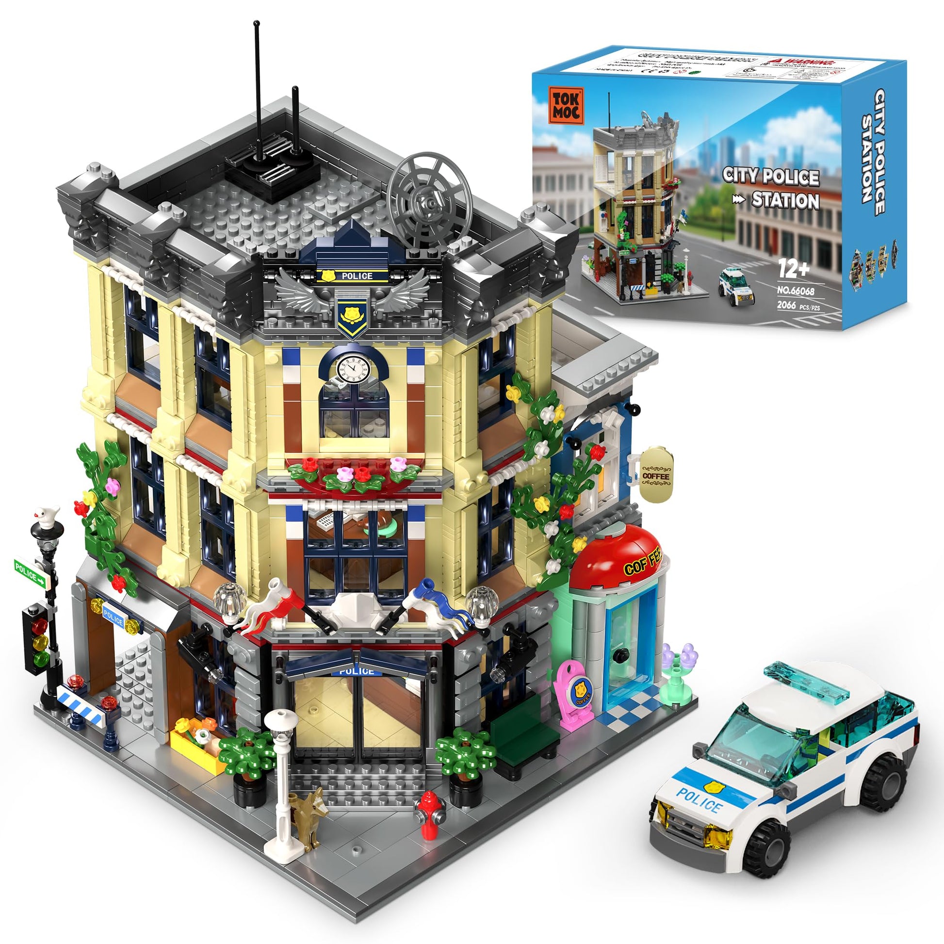 AsmrCap City Police Station Building Set for Boys, Police Station Toy with Police Car, Four-Floor Police Station with Office, Interrogation Room