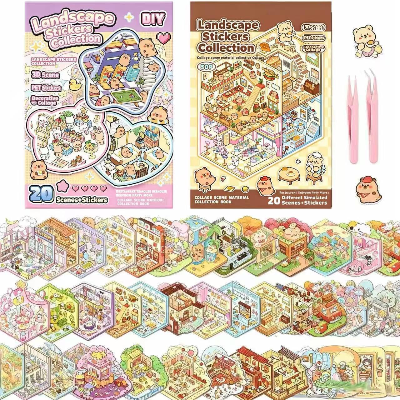 40 Sets DIY 3D Sticker Scene Collection Book for Kids Adults Cute Make Your Own Shop House Stickers for Gifts Stickers Therapy for Adult Relief Stress