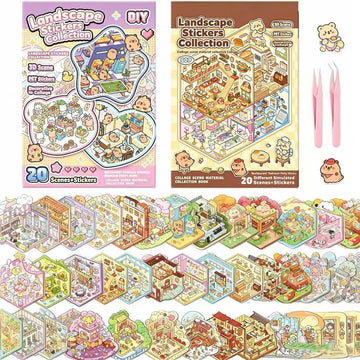 40 Sets DIY 3D Sticker Scene Collection Book for Kids Adults Cute Make Your Own Shop House Stickers for Gifts Stickers Therapy for Adult Relief Stress