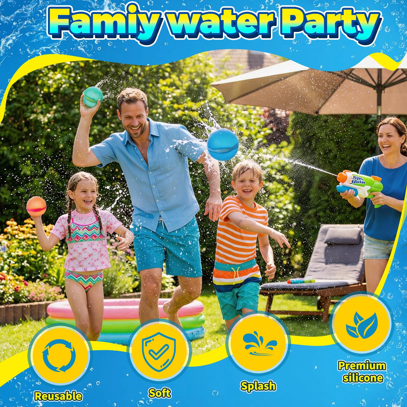12 Pcs Reusable Water Balloons, Self-Sealing Refillable Water Balls, Pool Toys for Kids Ages 4-14, Pool Beach & Outdoor Water Ballons