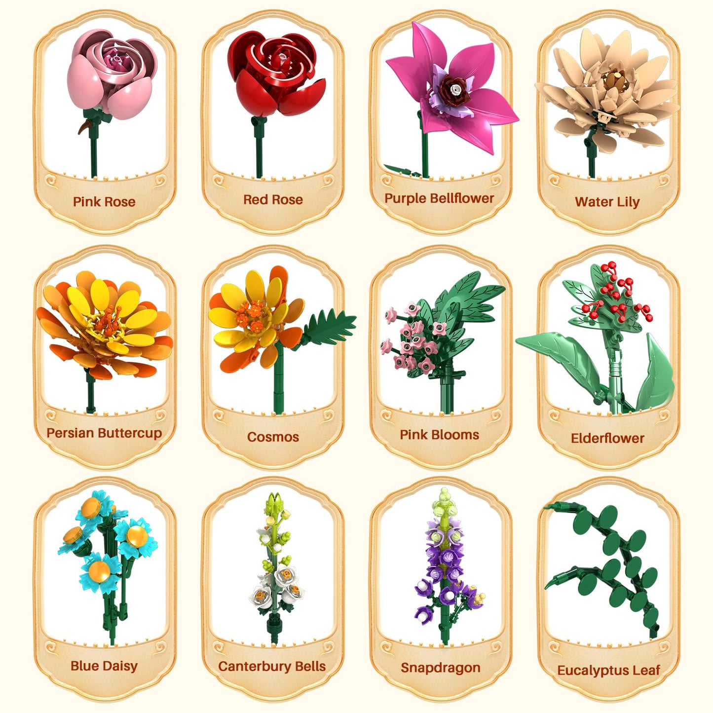 GoStock Flower Building Block Set, 13 Style Plant Bouquet Collection Toy, 887PCS Flowers Building Block Toy for Home Office Decor Adults Women Girls