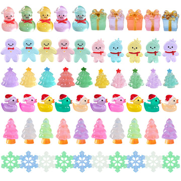 ZXSWEET 60 PCS Christmas Mini Resin Figures Glow in The Dark Miniature Figurines Aquarium Ornaments Charms for Garden Dollhouse Aquarium Home