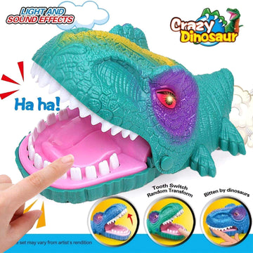 Liberty Imports Snappy Dinosaur Dentist Classic Bite Finger Game Dino Toy Funny Family Party Tabletop Board Game with LED Light and Sound