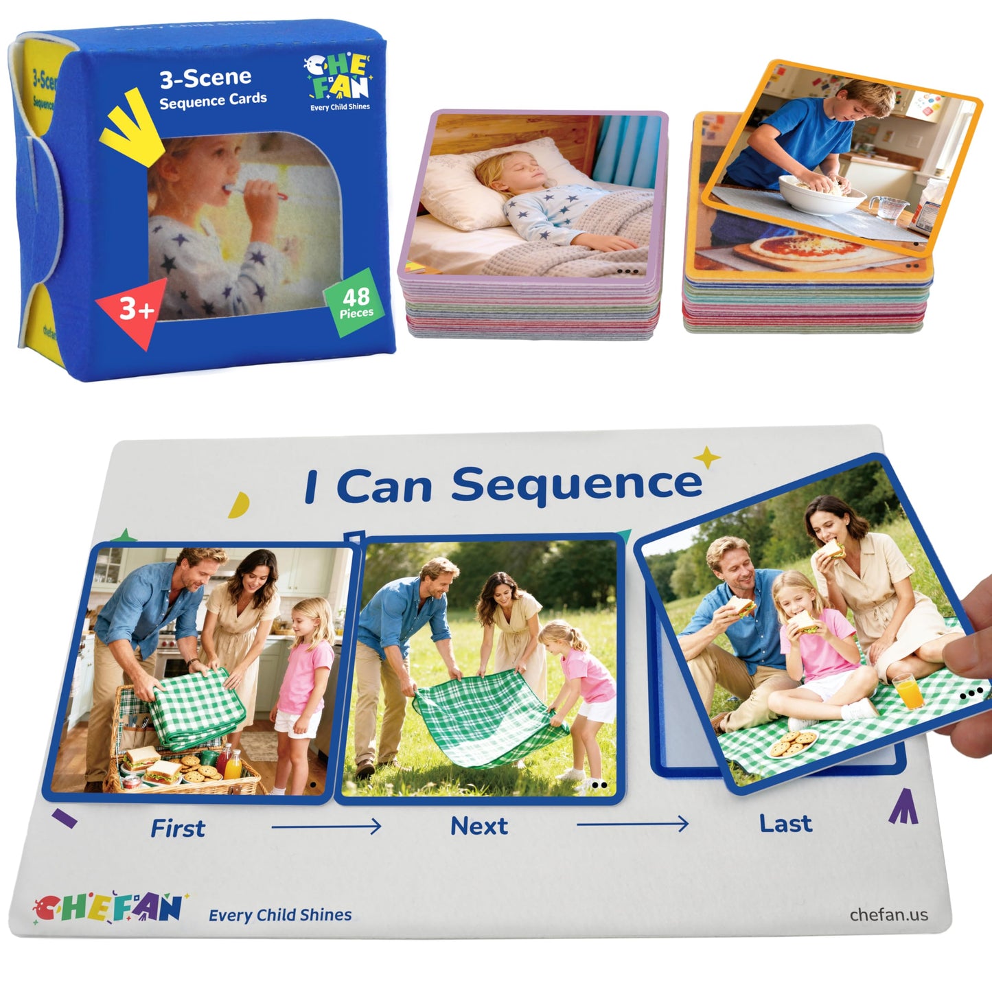 CHEFAN Sequencing Cards for Kids, Speech Therapy Sequence Game with Board, Preschool Kindergarten Storytelling Sentence Building Learning Activities