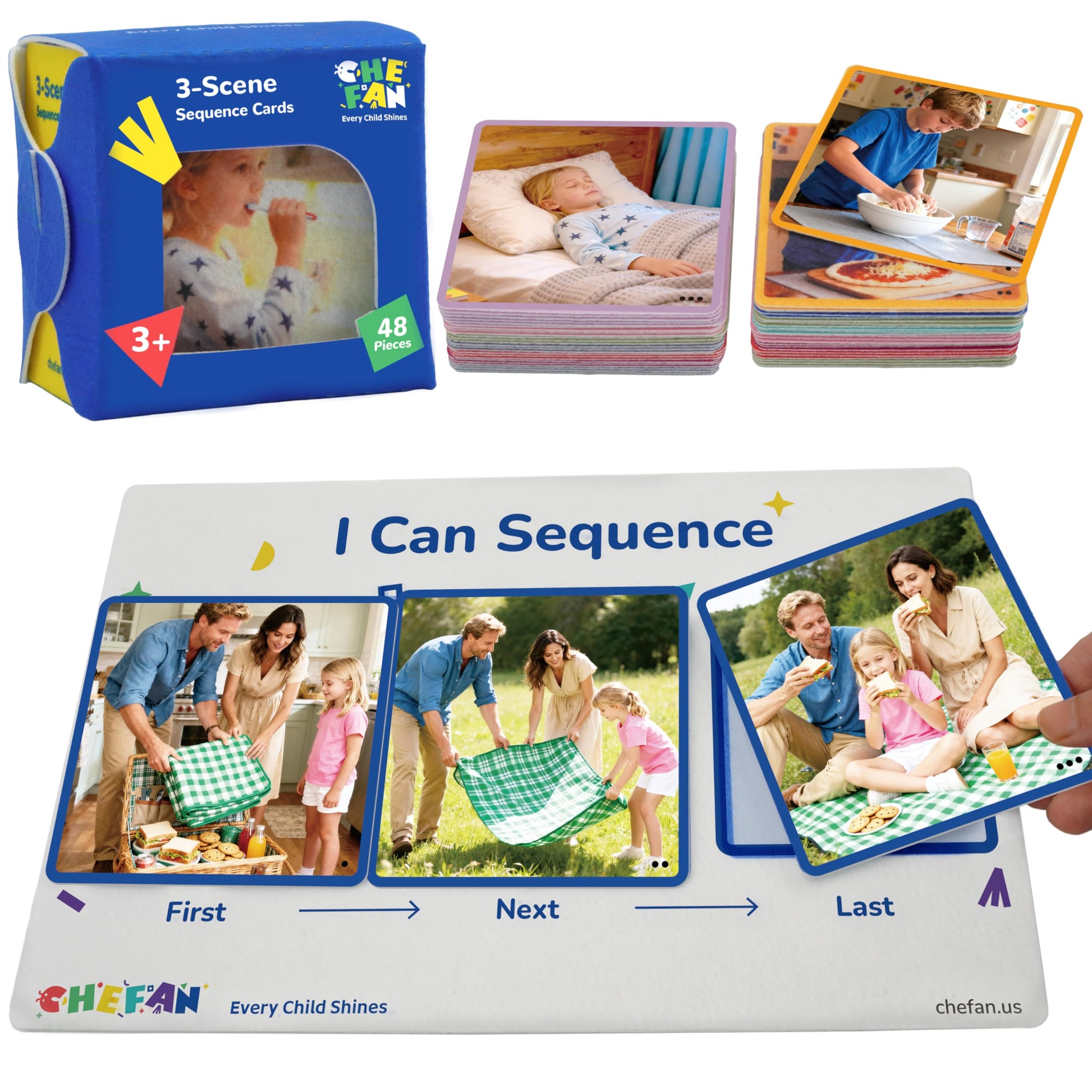 CHEFAN Sequencing Cards for Kids, Speech Therapy Sequence Game with Board, Preschool Kindergarten Storytelling Sentence Building Learning Activities