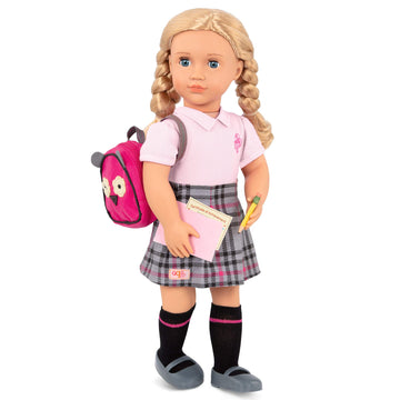 Our Generation Hally Doll - Soft 18-inch Fashion Doll with Holiday Clothing Accessories - Unique Grey-Blue Eyes and Curly Blonde Hair