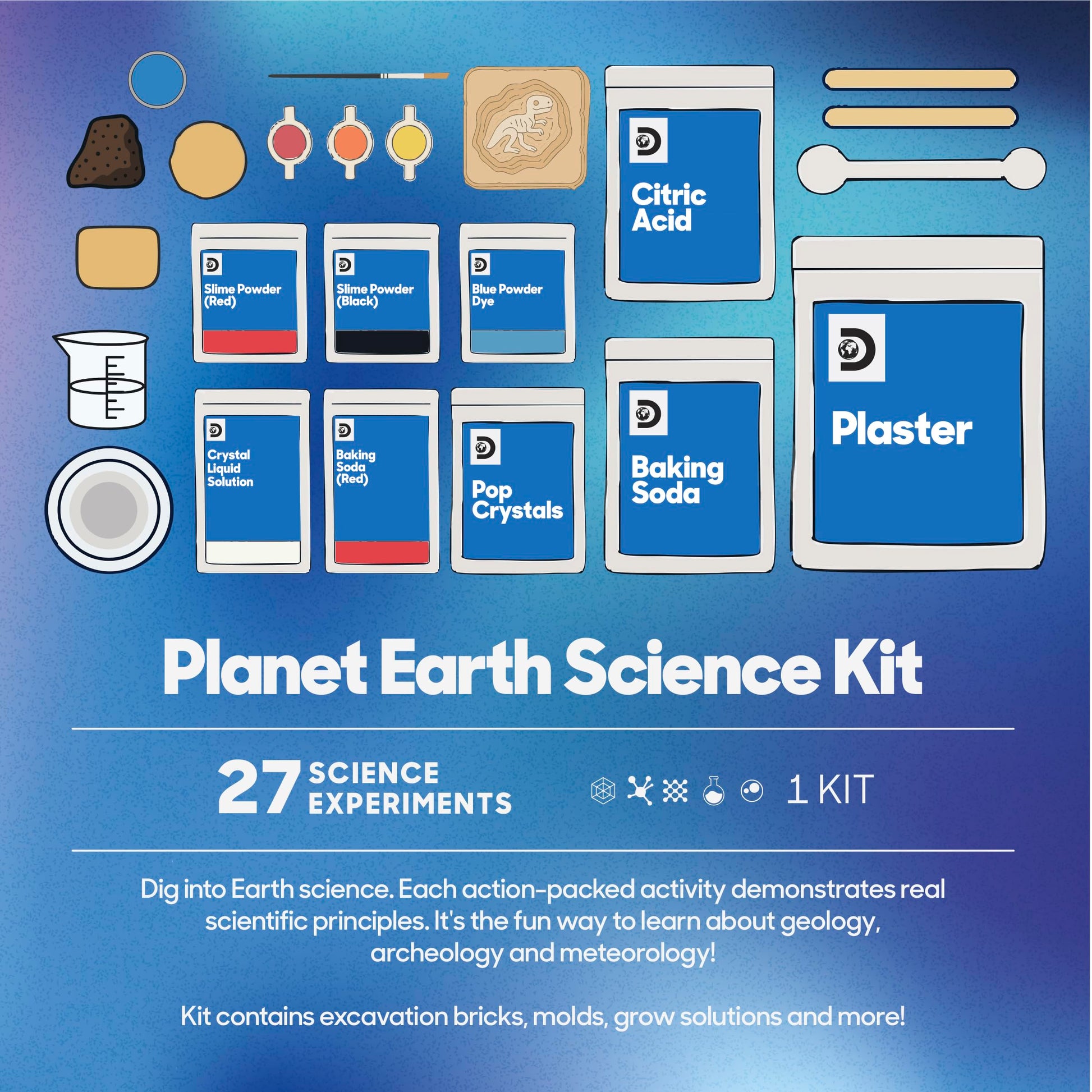 Discovery Planet Earth Science Kit for Kids| 27 Science Experiments| Erupting Volcano, Slime Lava, Geodes, Grow Crystals, Dino Fossil| STEM Geology