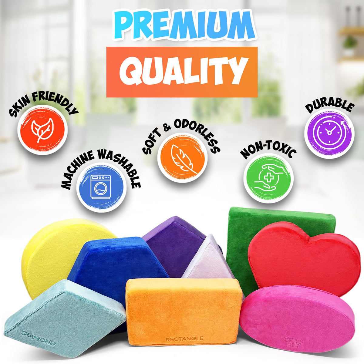Plush Blocks - The Original Premium Plush Building Block & Shapes for Kids - Certified Safe Foam Blocks in Luxuriously Soft Fabric Covers (Classic
