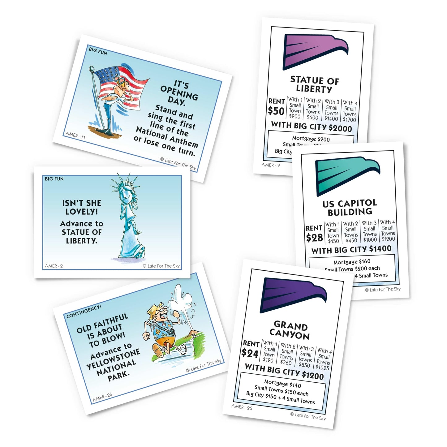 Late for the Sky America-Opoly Family Board Game - USA Travel Property Trading, 2-6 Players, Ages 8+, Party Strategy Game for Kids and Adults