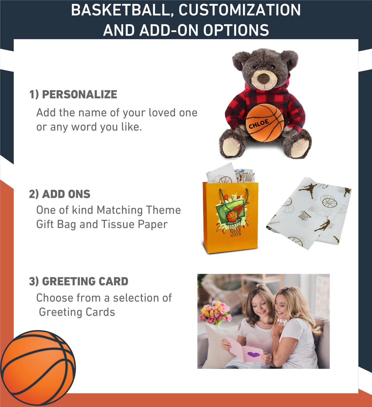 DolliBu Brown Bear Stuffed Animal with Basketball Plush - Super Soft Huggable Bear with Red Plaid Hoodie, Plush Toy Wildlife Gift for Kids and Adults