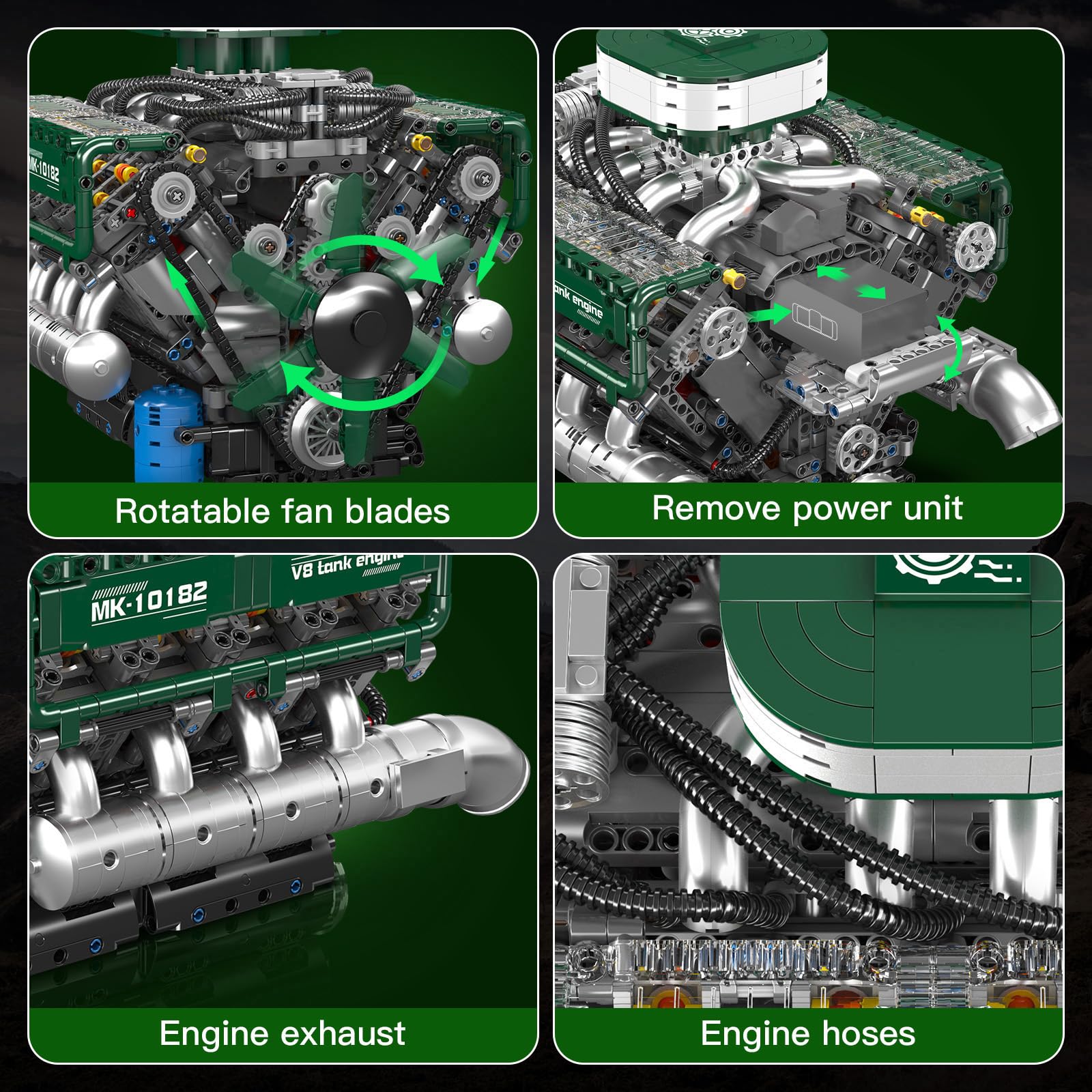Mould King Tank V8 Engine Building Sets, 2250 Pcs Model Kit for Adults 14+
