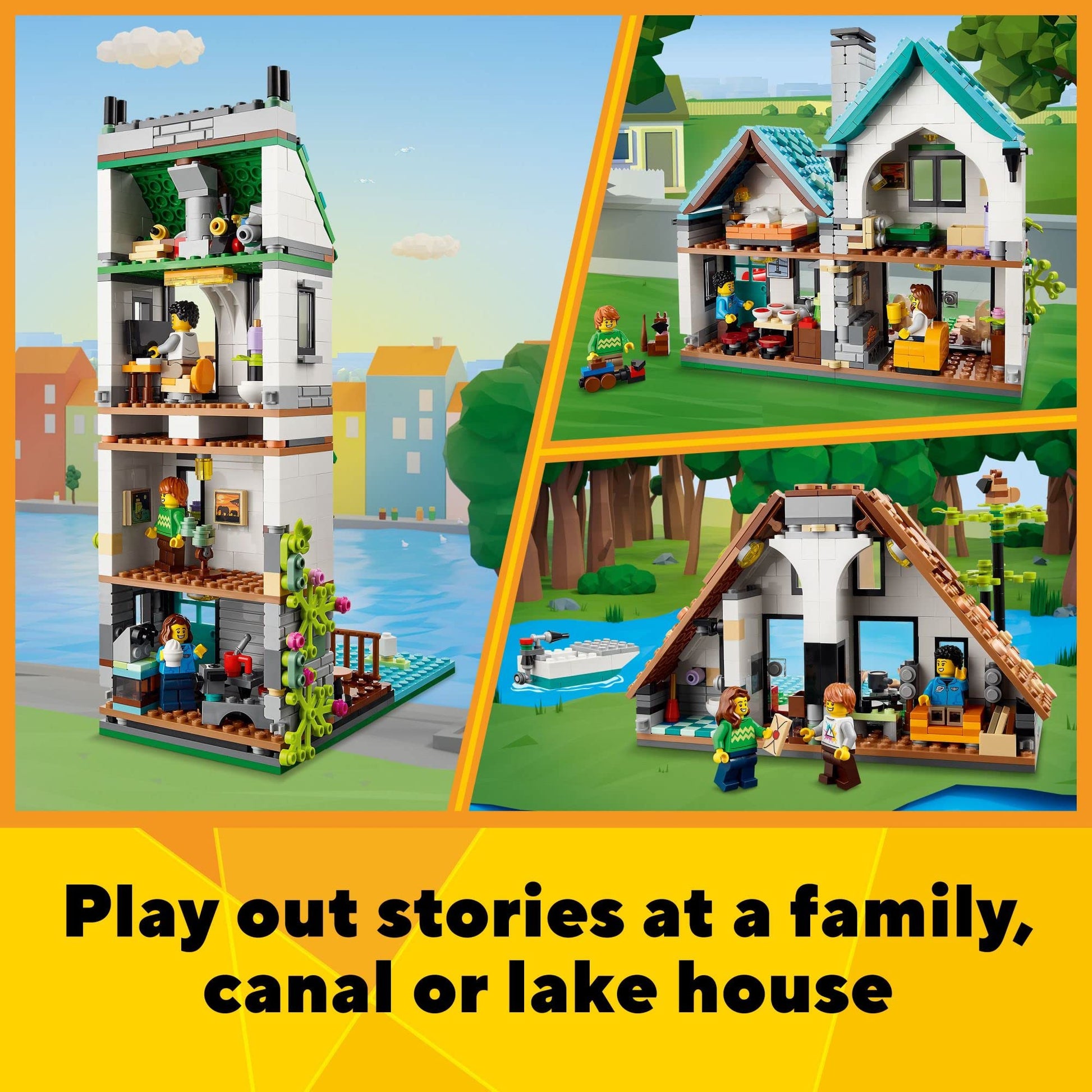 LEGO Creator 3 in 1 Cozy House Building Toys - Toy Figures & Pretend Play Playsets for Boys & Girls, Ages 8+ - 3 Building Options - Gift for Birthdays