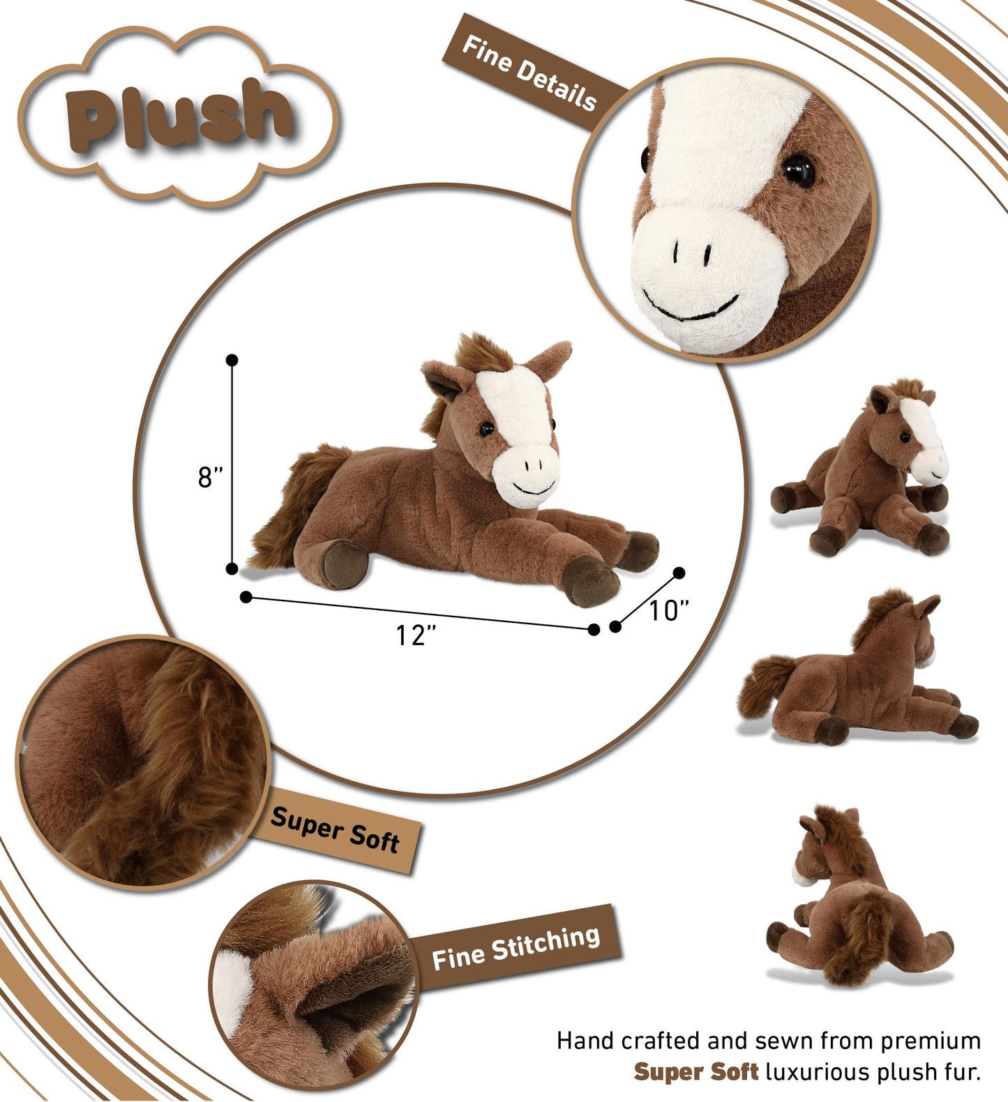 DolliBu Laying Brown Horse Stuffed Animal - Soft Huggable Brown Horse, Adorable Playtime Horse Plush Toy, Cute Farm Life Cuddle Gifts, Super Soft