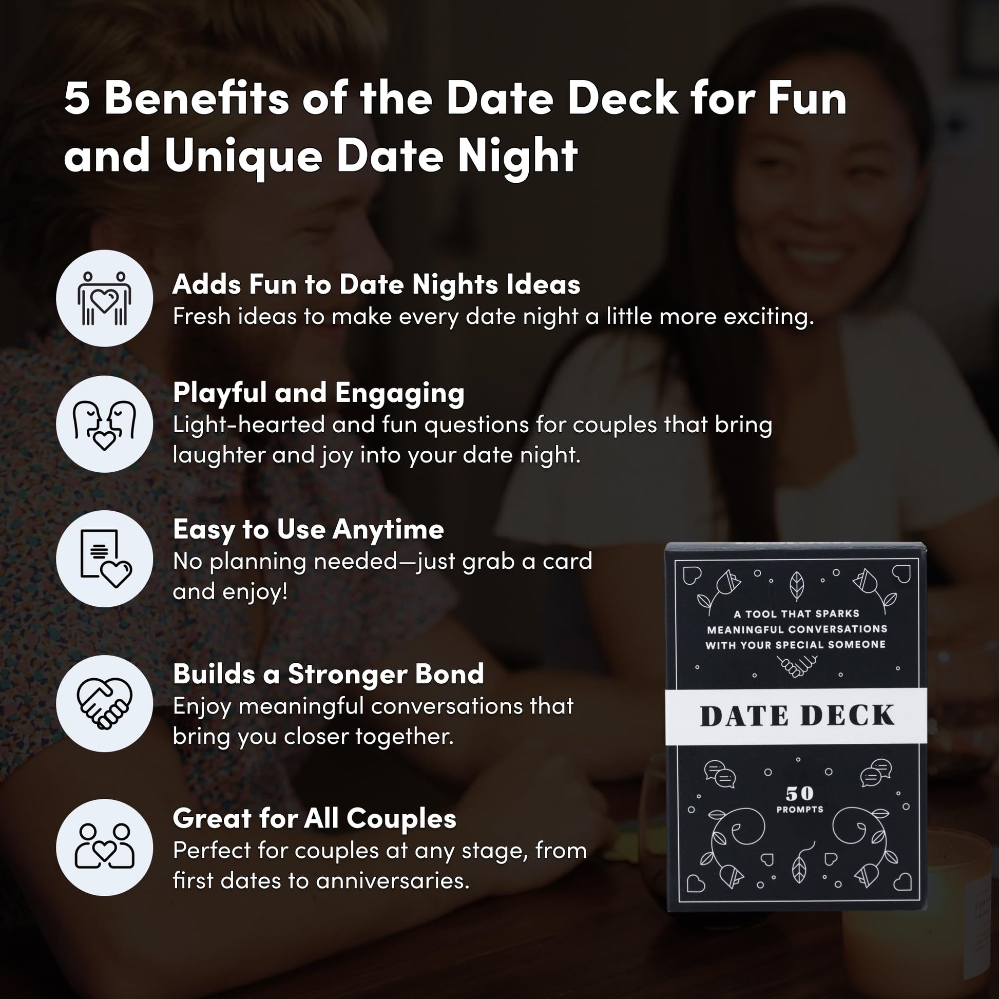 BestSelf Date Deck - 50 Conversation Cards Engaging for Couples - Fun and Thought-Provoking Date Night Game - Playing Cards to Unlock Deeper