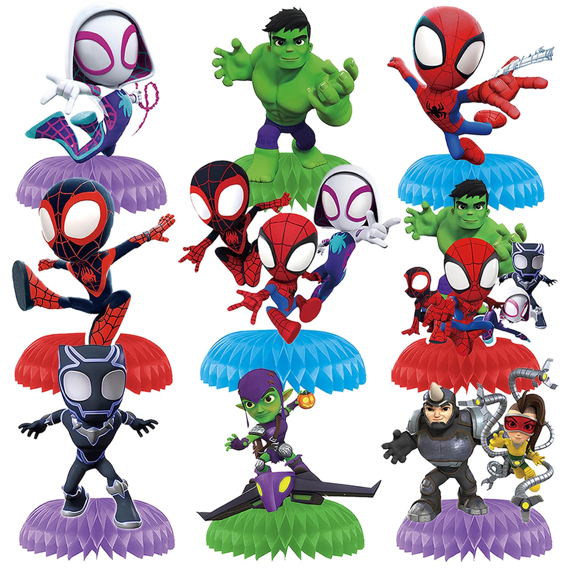 9Pcs Spidey Honeycomb Centerpieces, Cartoon Movie Theme Birthday Party Supplies, Double-Sided 3D Table Decorations & Favors for Kids