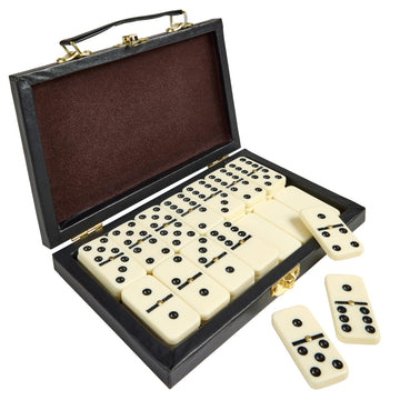 Playbees Premium Double Six Dominoes Set - 28 Classic Tiles in Faux Leather Case - Fun Educational Toy for Kids, Boys, Girls, Classroom Kit, Classic