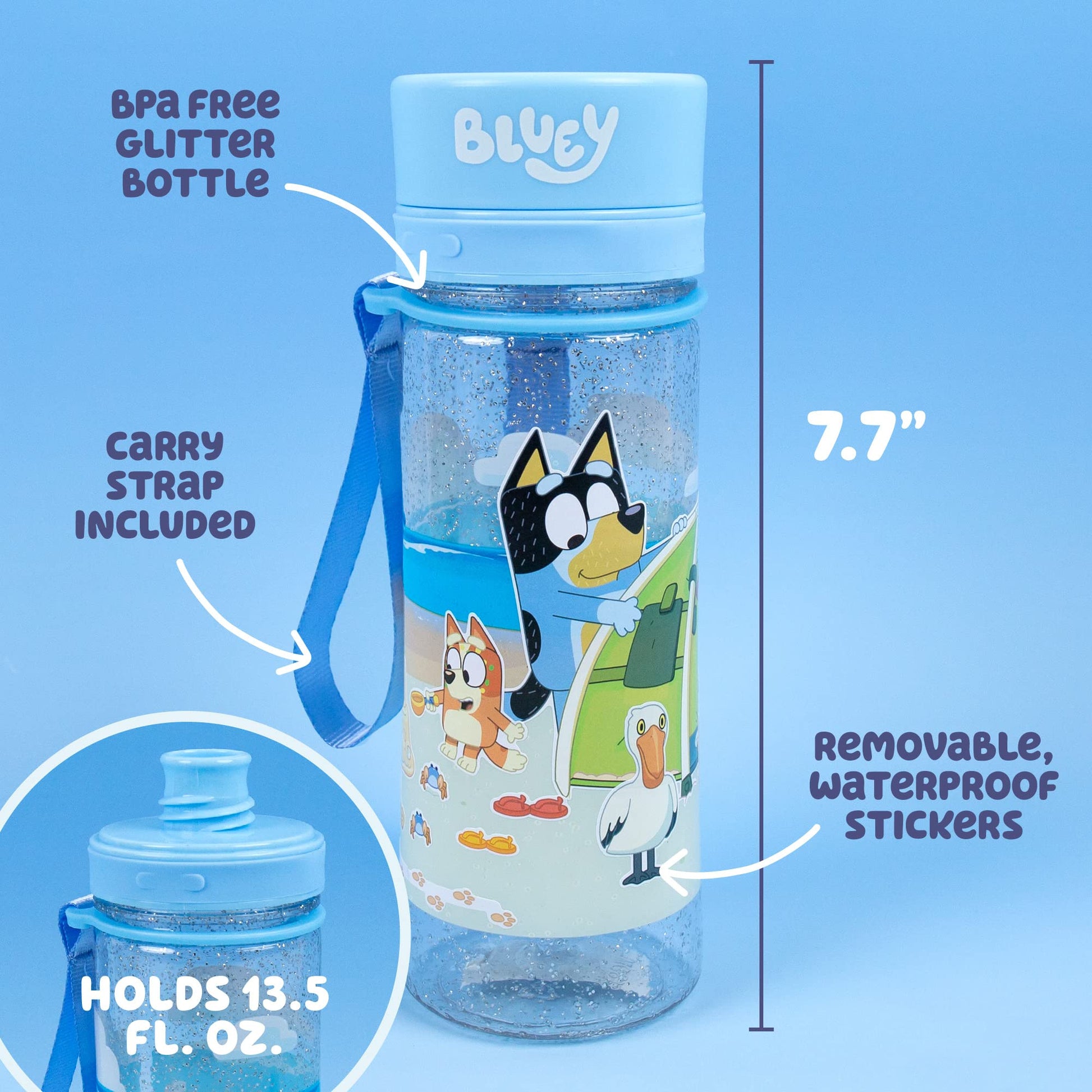 Bluey Decorate Your Own Water Bottle, Repositionable Stickers, Great For Bluey Birthday Parties, Summer Sports, and More, Reusable BPA-Free Water