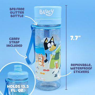 Bluey Decorate Your Own Water Bottle, Repositionable Stickers, Great For Bluey Birthday Parties, Summer Sports, and More, Reusable BPA-Free Water