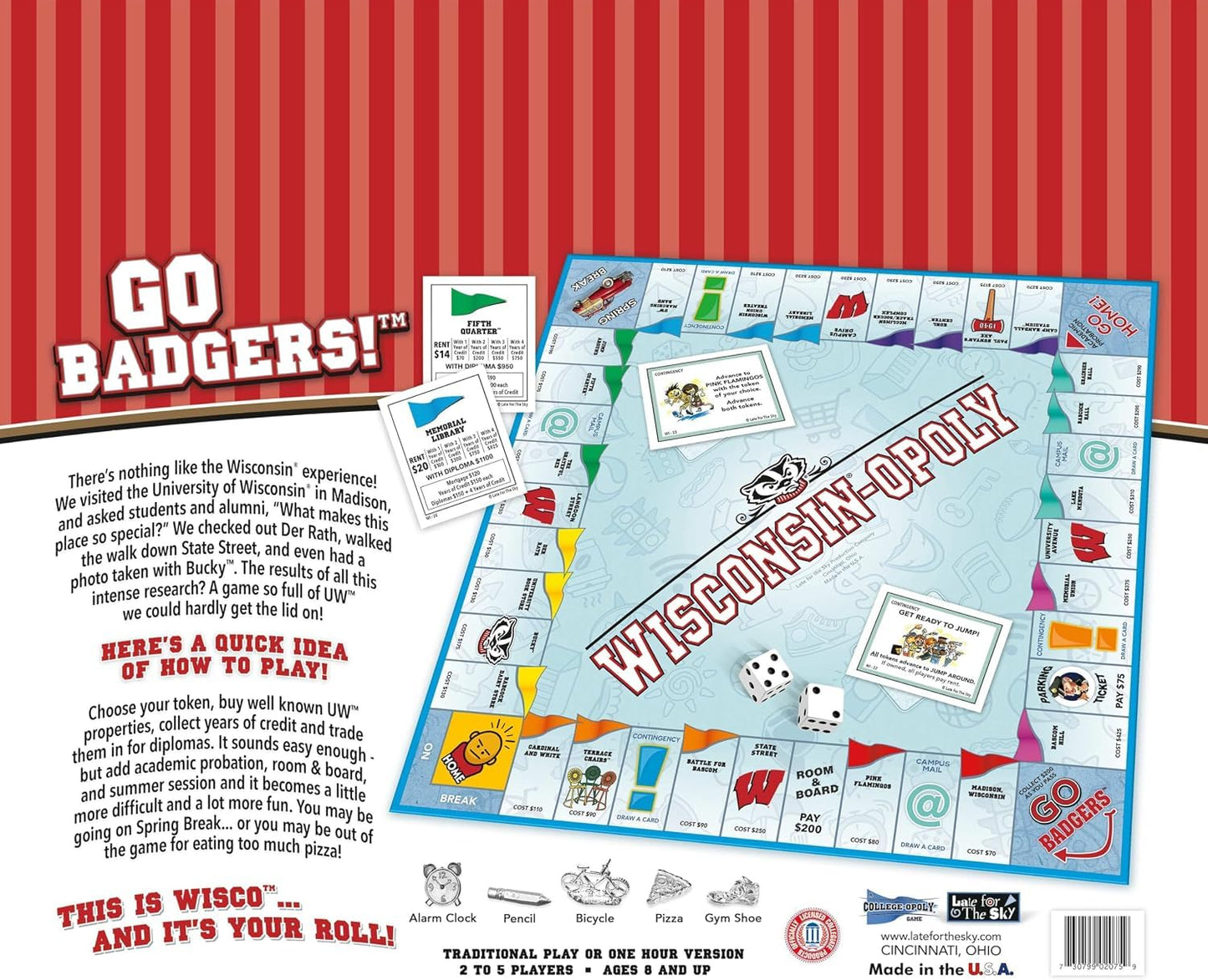 Late for the Sky Wisconsinopoly Board Game - University of Wisconsin Madison Theme, 2-6 Players, Family Strategy Party Game, Alumni and Student Gift