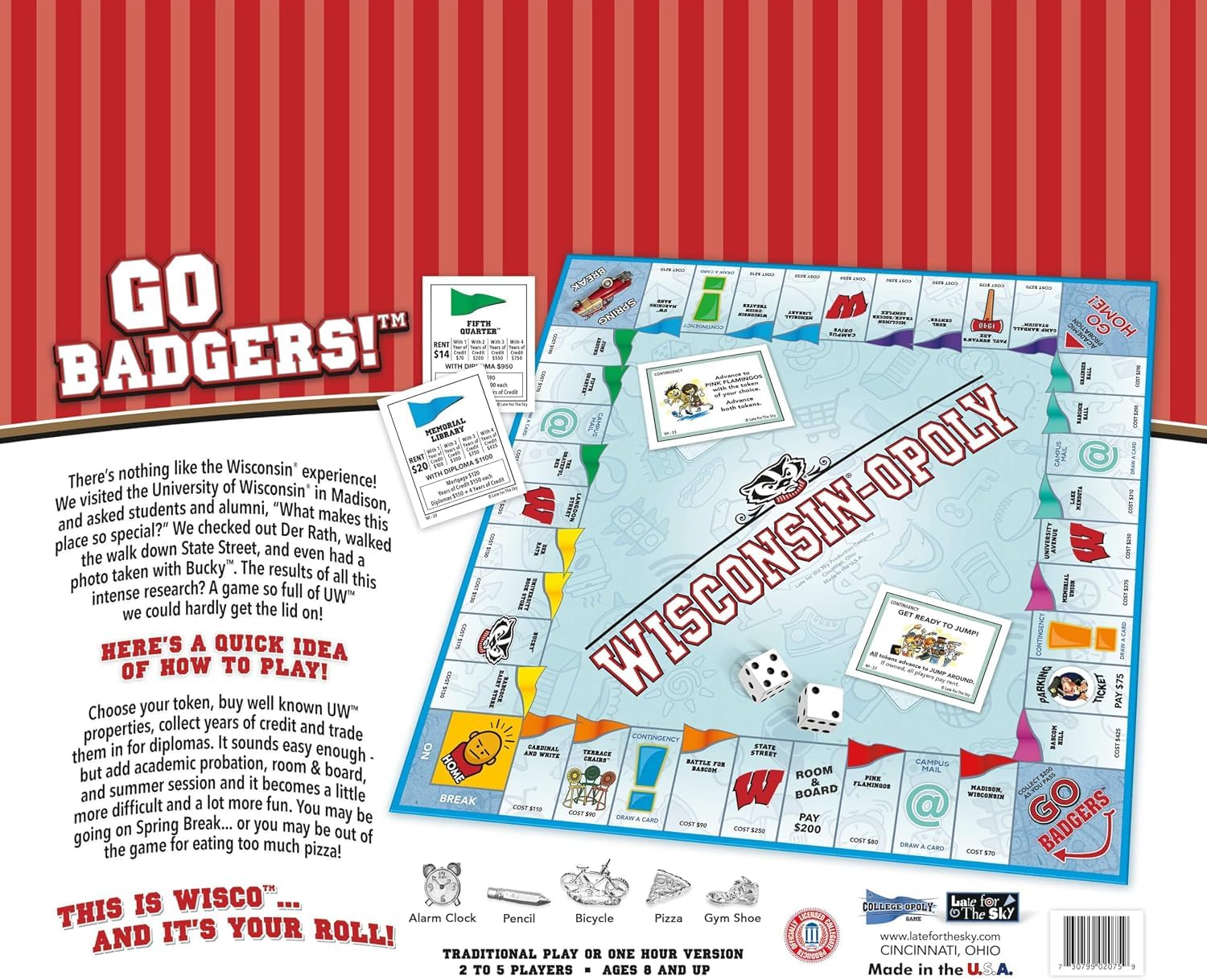 Late for the Sky Wisconsinopoly Board Game - University of Wisconsin Madison Theme, 2-6 Players, Family Strategy Party Game, Alumni and Student Gift