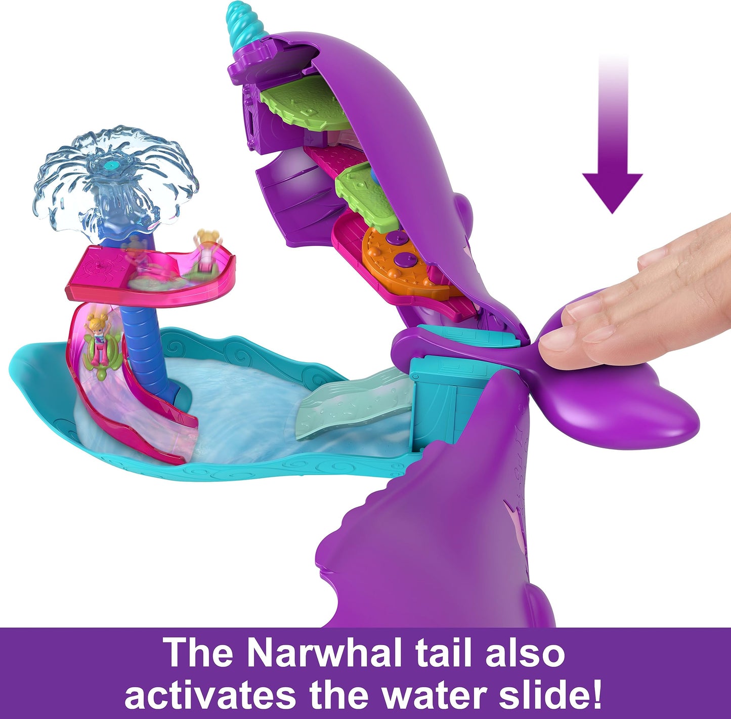 Polly Pocket Toy Boat Playset with 2 Dolls, Surprise Accessories & Water Play, Sparkle Cove Adventure Narwhal Boat