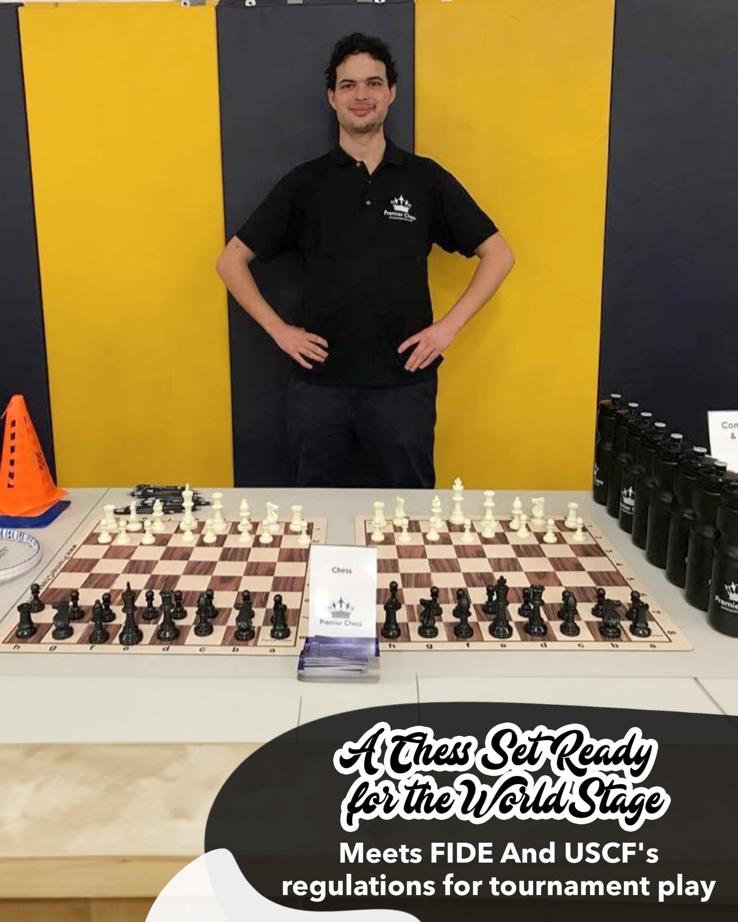 WE Games Best Value Tournament Chess Set - Includes 34 Chessmen, Roll Up Black Vinyl Chess Board, Storage Bag for Pieces, Instructions and Equalizer
