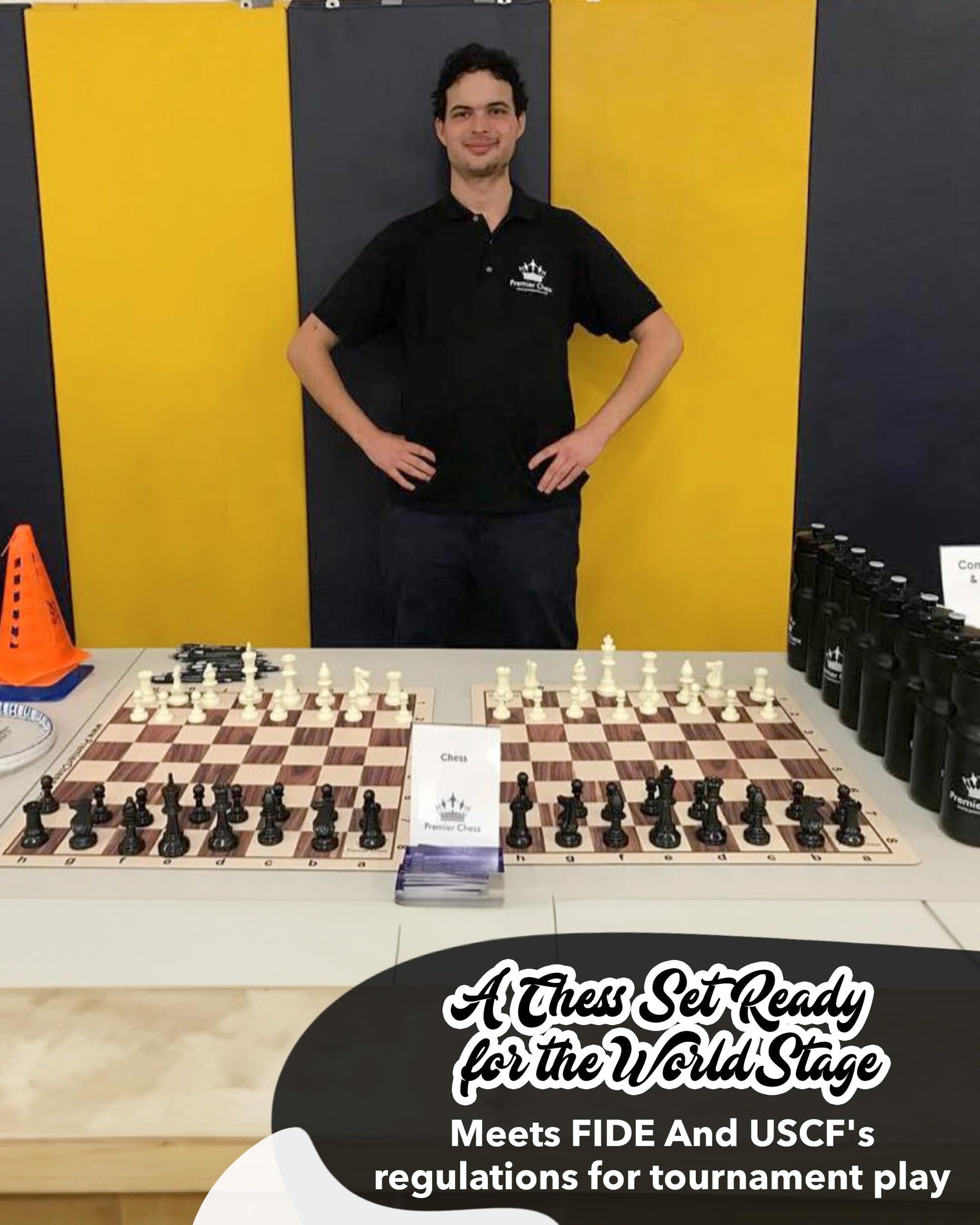 WE Games Best Value Tournament Chess Set - Includes 34 Chessmen, Roll Up Black Vinyl Chess Board, Storage Bag for Pieces, Instructions and Equalizer