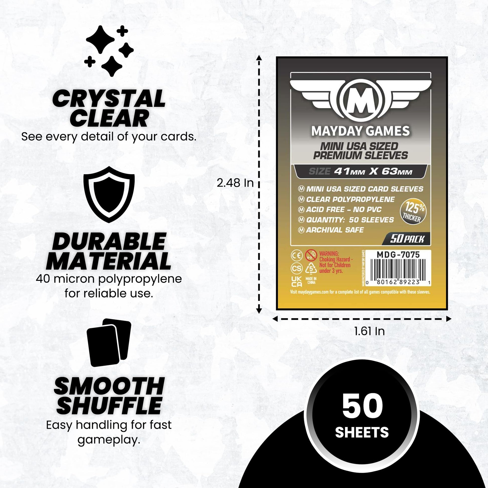 MAYDAY GAMES Mini USA Game Size Premium Sleeves. Size 41mm X 63mm