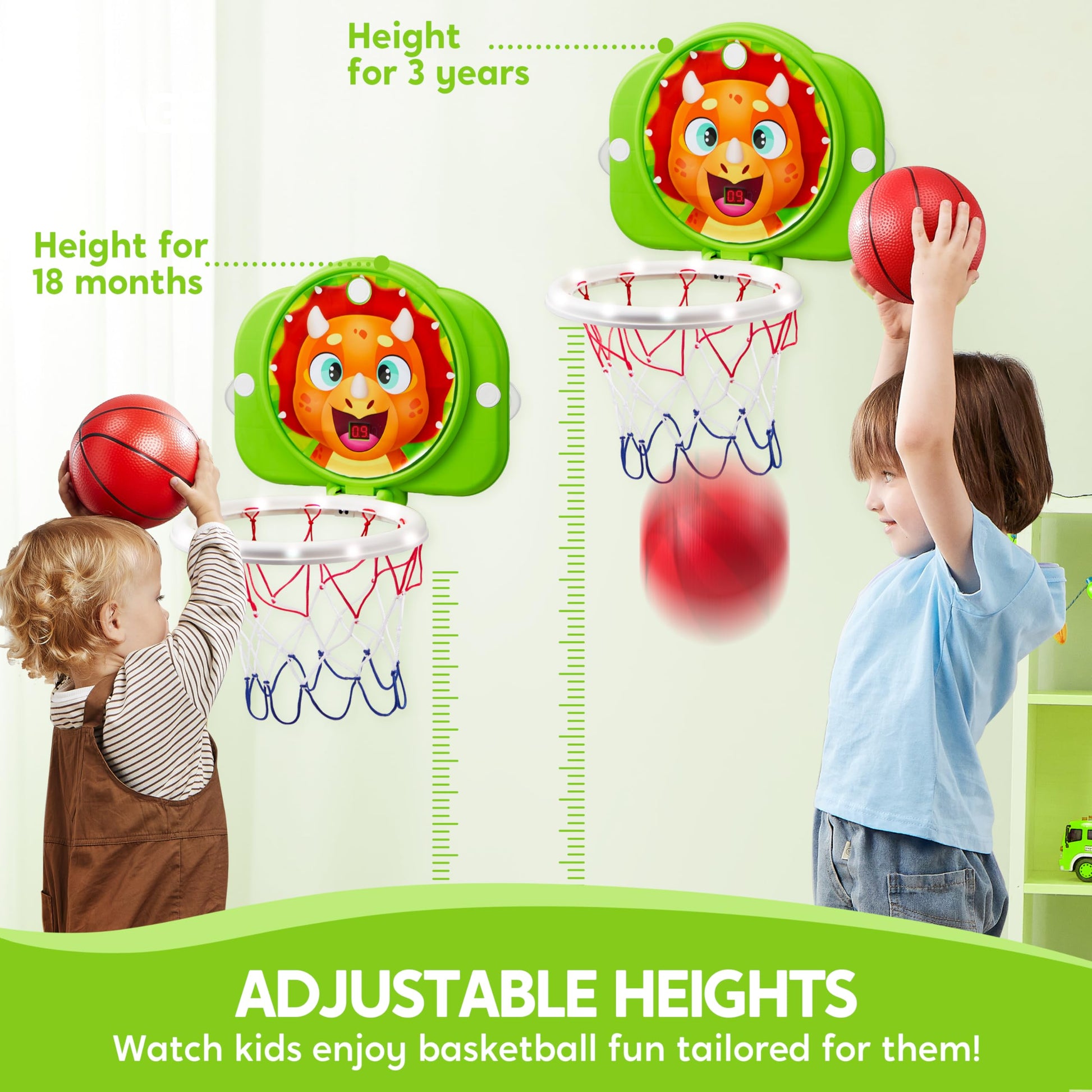 SYNCFUN Mini Basketball Hoop LED Scoring Indoor Hoop with 2 Balls, Indoor Adjustable Height Basketball Hoop, Space-Saving, Christmas Birthday Gifts