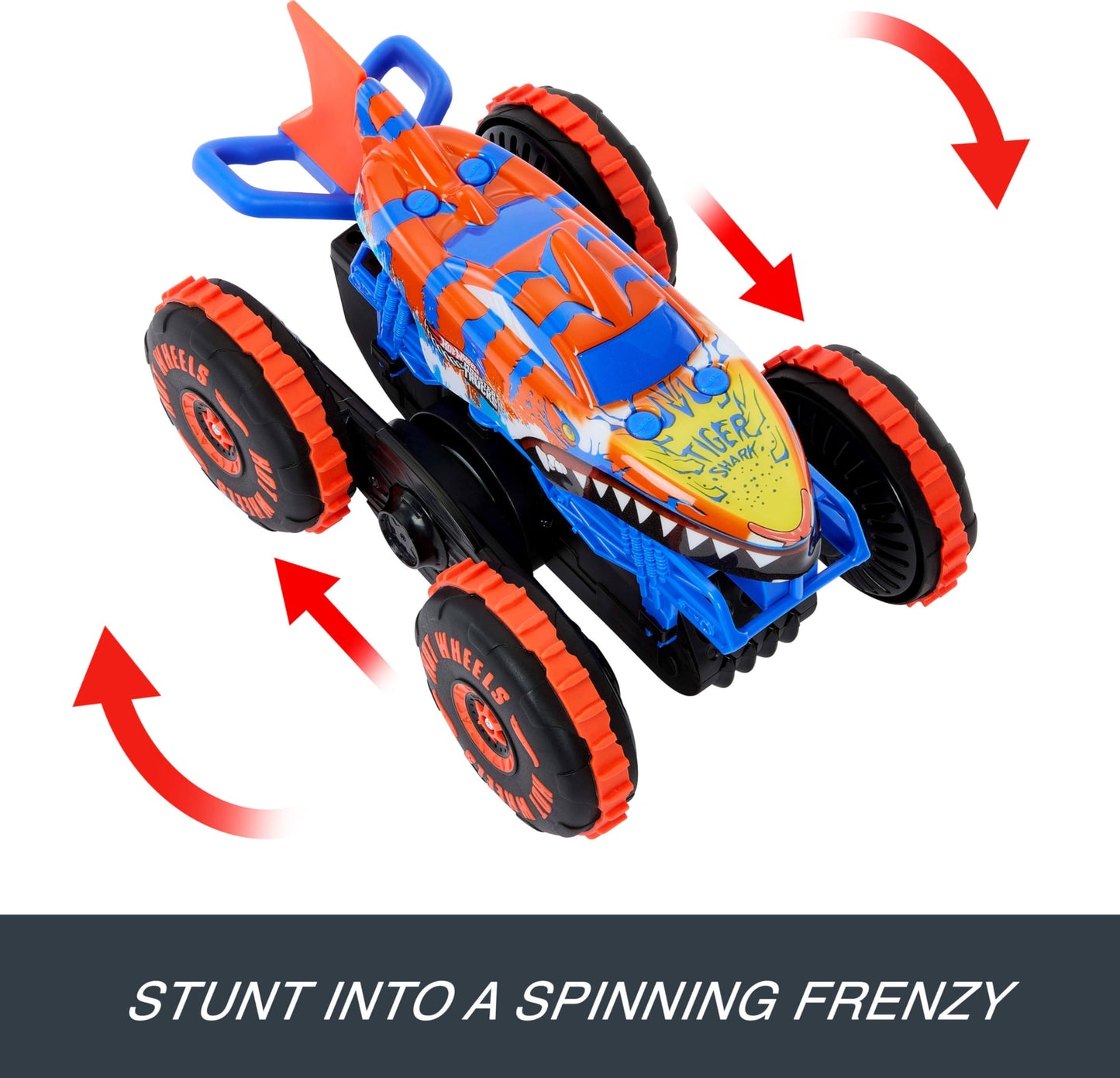 Hot Wheels Monster Trucks Remote Control Toy Vehicle, Large-Scale RC Tiger Shark Climber with 3 Modes of Play for Racing, Climbing & Stunting