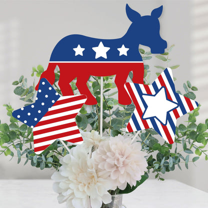 Big Dot of Happiness Democrat Election - Democratic Political Party Centerpiece Sticks - Table Toppers - Set of 15