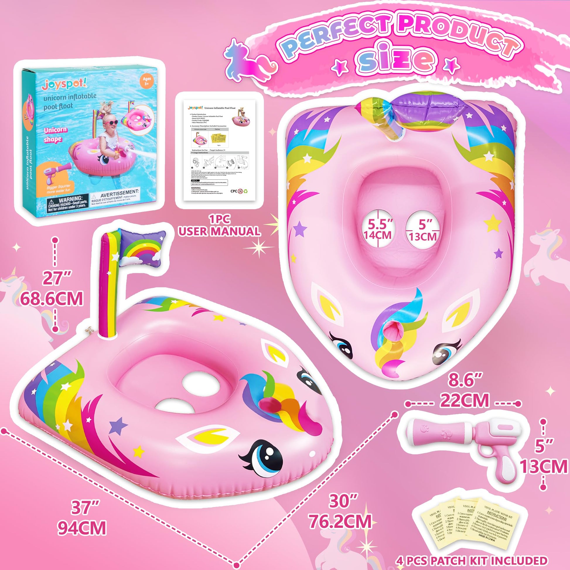 Unicorn Pool Float for Kids with Water Gun, Inflatable Pool Floatie Toy