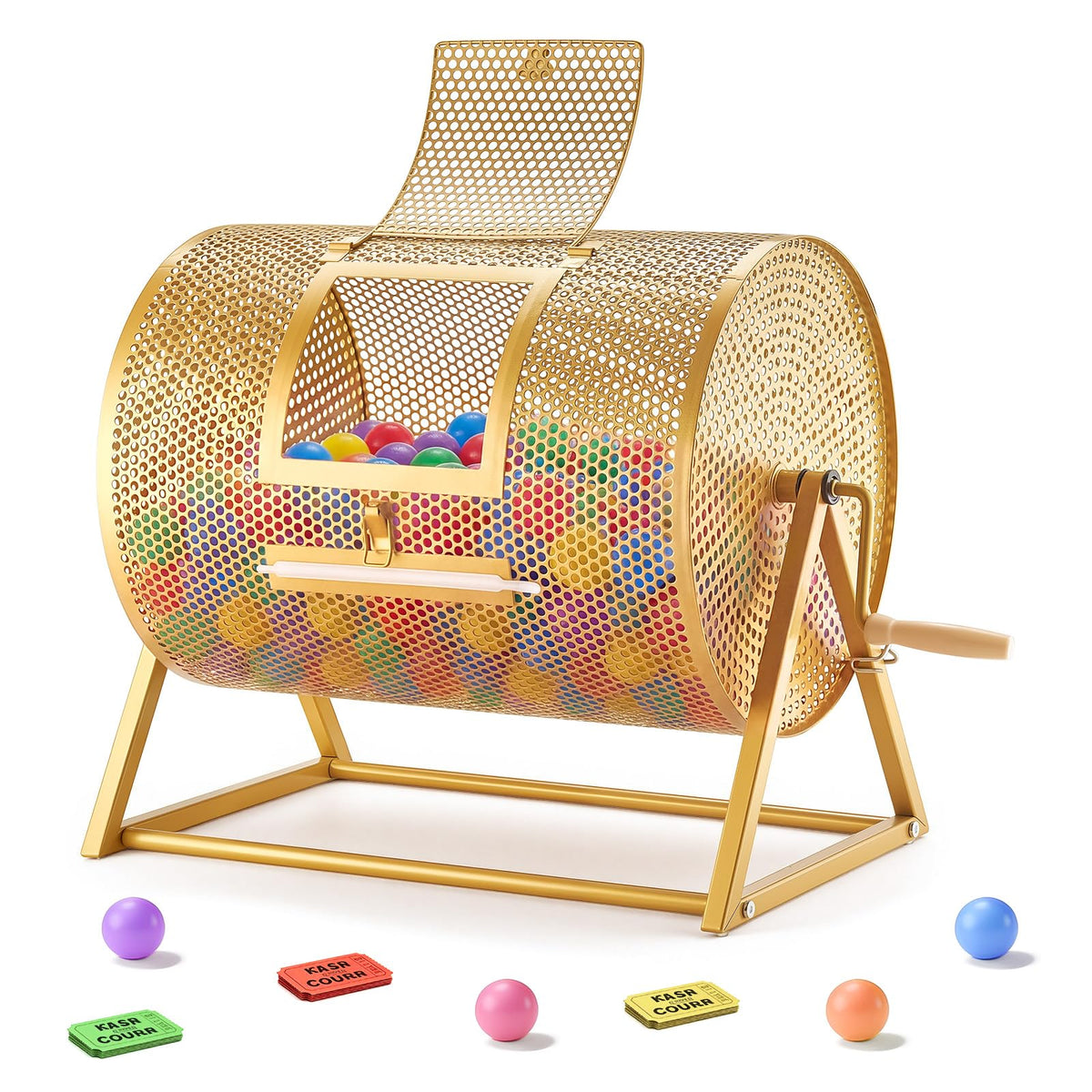 VEVOR Raffle Ticket Spinner, 16.1" x 11.9" Holds 5000 Tickets or 200 Ping Pong Balls, Raffle Drum Lottery Spinning Cage with Reinforced Handle, Stable