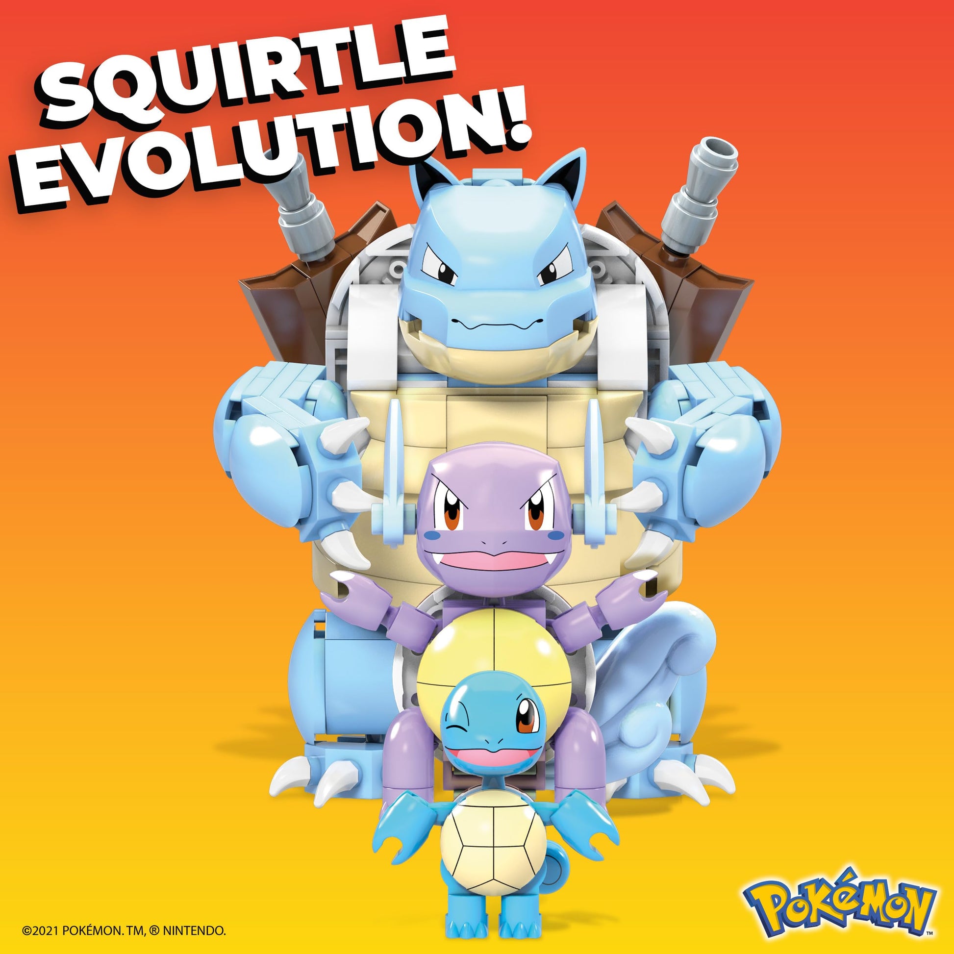 MEGA Pokémon Action Figure Building Toys for Kids, Squirtle Evolution Set with 379 Pieces, 3 Characters, Wartortle and Blastoise