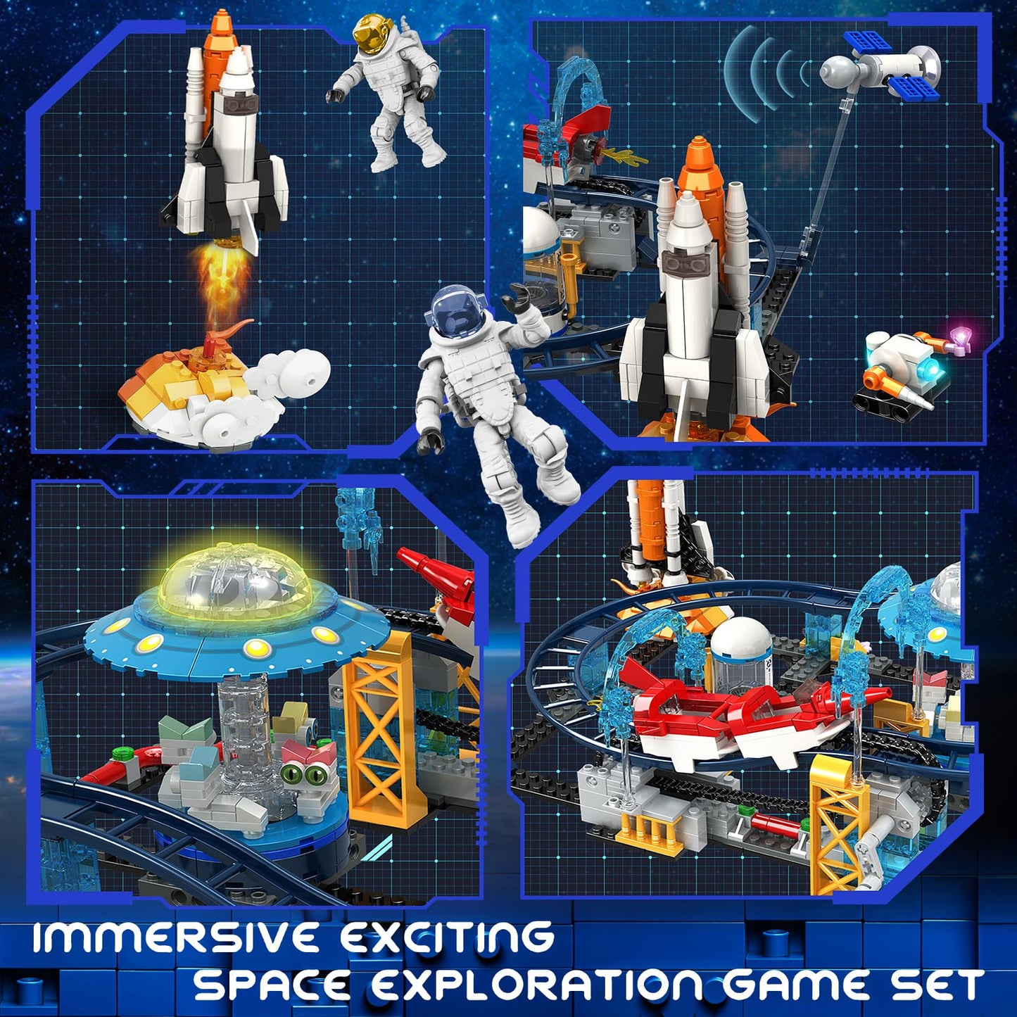 mesproud 2 in 1 Space Roller Coaster Building Set, UFO Satellite Capsule Buildable Coaster Toy, Creative STEM Construction Kit, Gift for Boys Girls