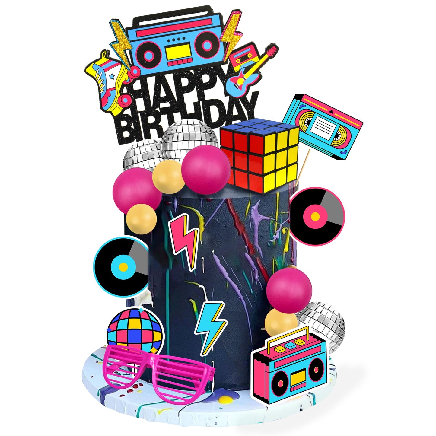 20 PCS 80s 90s Cake Toppers Retro Hip Hop Cake Decorations for Born in the 80's 90’s Decade Throwback Decorations Supplies (style 1)