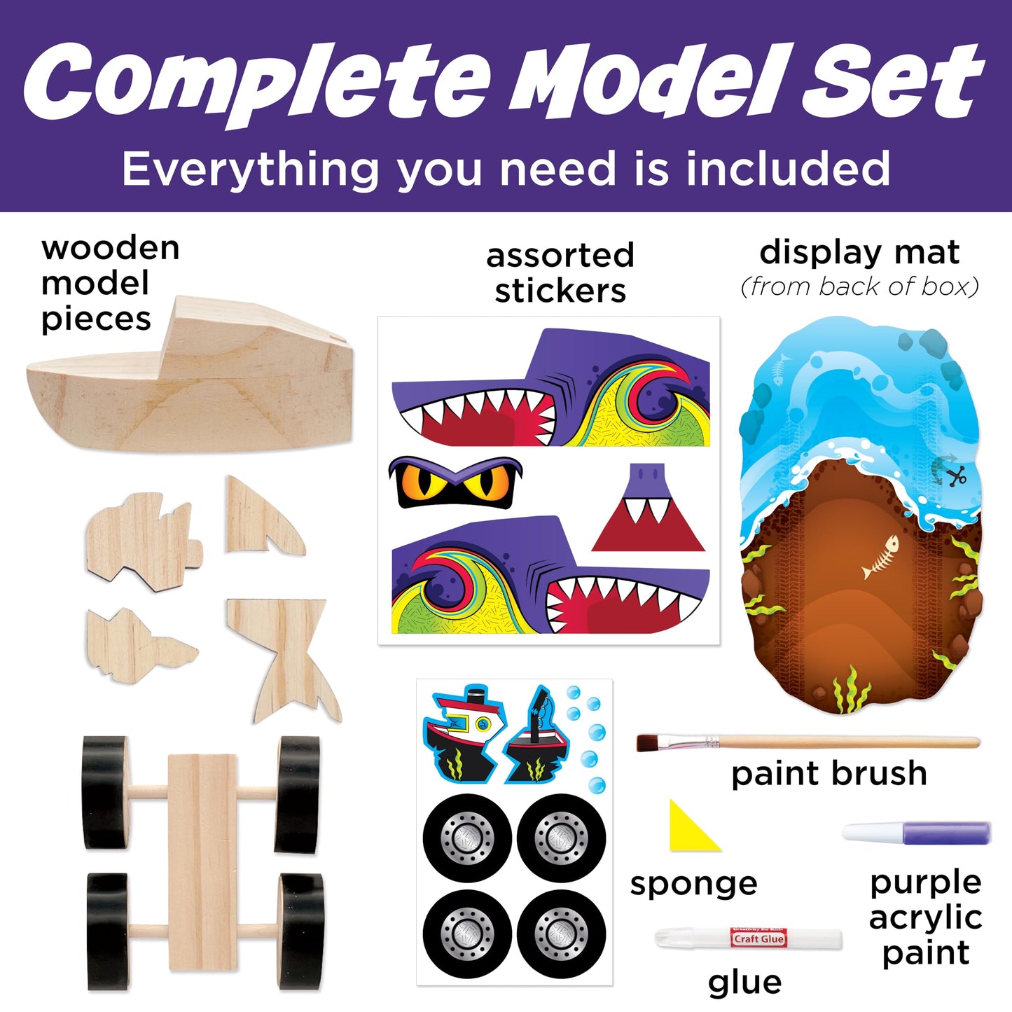 Creativity for Kids Buildeez! Easy Wooden Model Set: Monster Shark Truck, Chomper - Arts and Crafts for Kids, STEM Kids Building Kit, Monster Truck