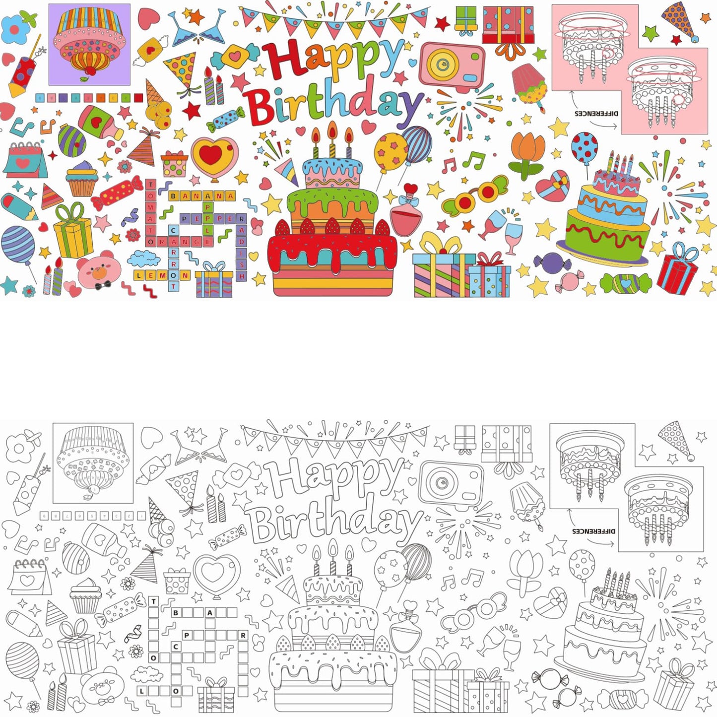 Birthday Giant Coloring Tablecloth for Kids 75x30 in Large Coloring Poster Jumbo Paper Tablecloth Poster Fun DIY Birthday Activity for Home Classroom