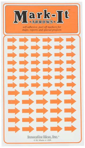 Removable Mark-it Brand Arrows for maps, Reports or Projects, Two Sizes per Sheet - Orange