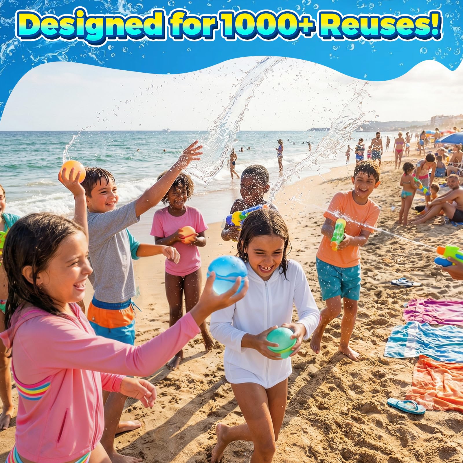 12 Pcs Reusable Water Balloons, Self-Sealing Refillable Water Balls, Pool Toys for Kids Ages 4-14, Pool Beach & Outdoor Water Ballons