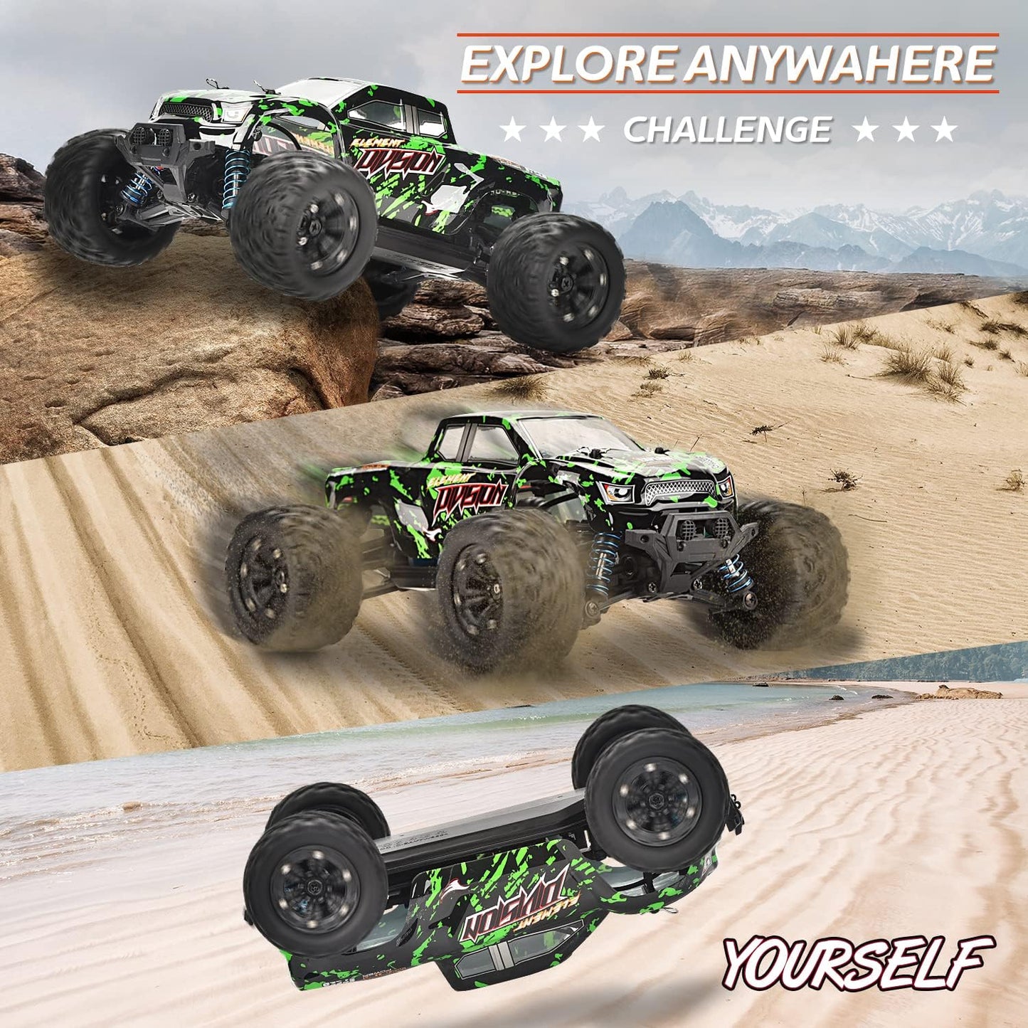 TENSSENX 1:18 Scale All Terrain RC Cars, 40KPH High Speed 4WD Remote Control Car with 2 Rechargeable Batteries, 4X4 Off Road Monster Truck, 2.4GHz